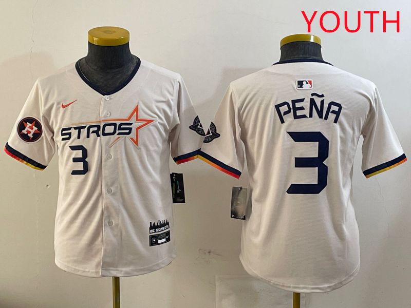 Youth Houston Astros #3 Pena Cream Three generations Joint Name 2025 Nike MLB Jersey style 411->youth mlb jersey->Youth Jersey